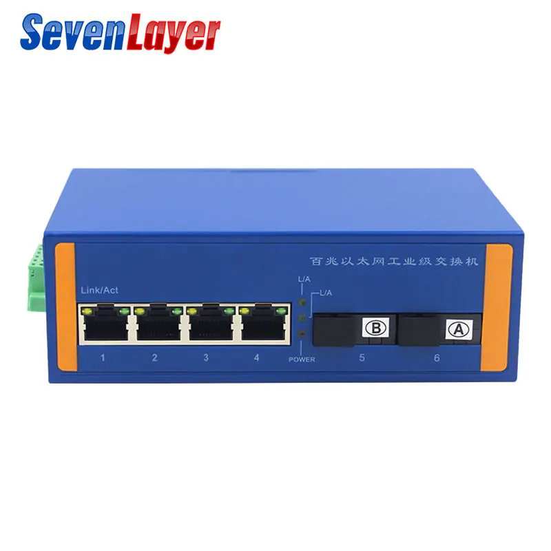 Промышленный Ethernet коммутатор Ethernet 10/100 м сигнал усиления DIN Rail Тип медиа-конвертер 4 порт Ethernet 2 волокна