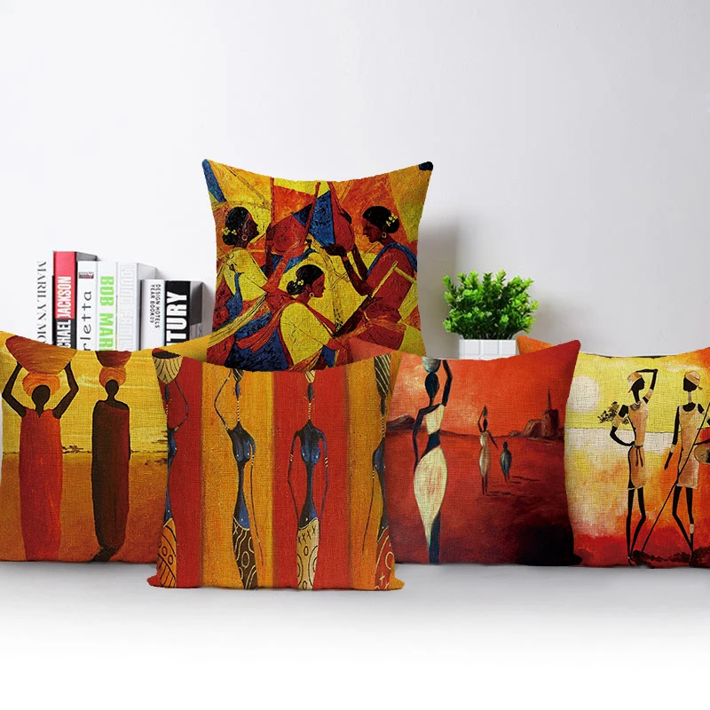 Funda de cojín con pintura abstracta de vida africana para mujer, protectores de decoración, funda de almohada para sofá, coche, hogar, africano