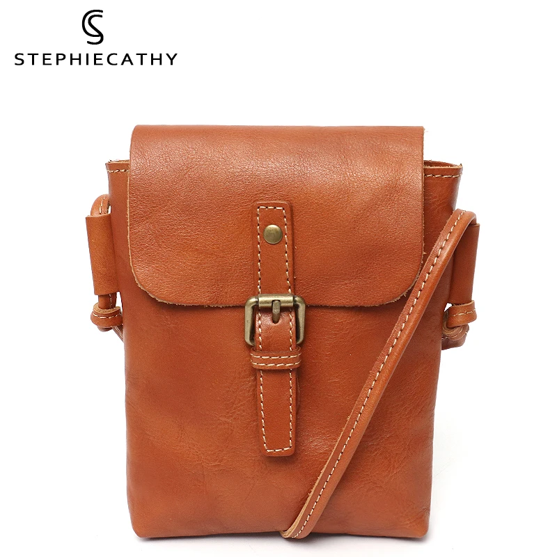 

SC Vintage Phone Wallets Cellphone Pouch Genuine Leather Flap Small Crossbody Bags For Women Female Casual Mini Purse