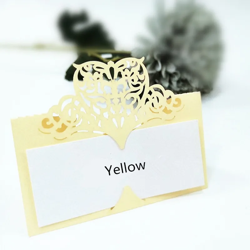 yellow 50 шт., винтажные вырезанные лазером сердечки, номер стола, имя, карта, место, карты, место, карта, украшение для свадьбы, банкета, дня рождения, 5Z - Цвет: yellow