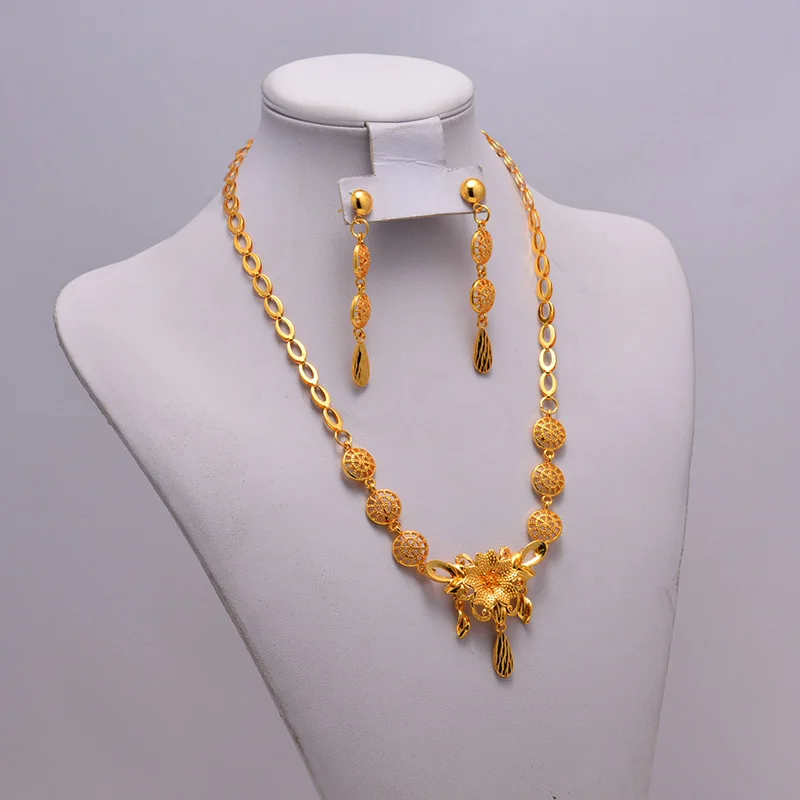 

Bridal African Jewelry Sets For Women Girl Necklace Earrings Bridesmaid Dubai Gold Color Wedding Bride Jewelry Sets for Women