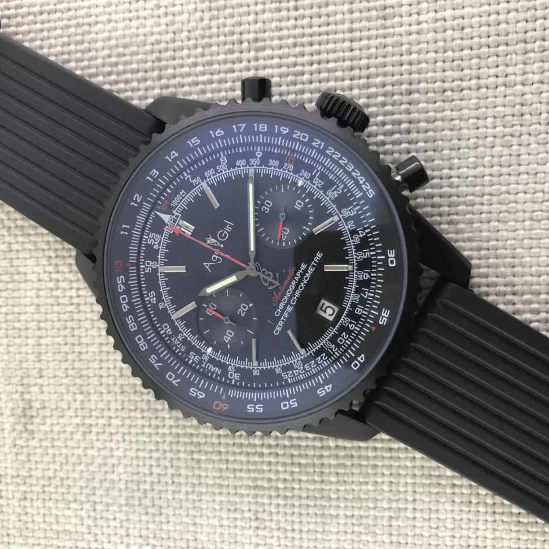 

Classic New Chronograph Men Stopwatch Sapphire Crystal Silver Full Black Blue Rubber Sport Watches Limited AAA+
