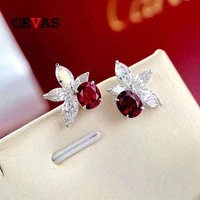 oevas 100 925 sterling silver 1 2 carat ruby high carbon diamond 18k gold plated stud earrings for women sparkling fine jewelry