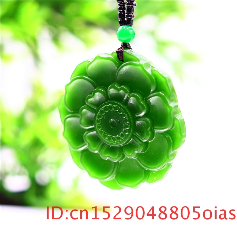 Зеленый нефритовый Лотос кулон ожерелье натуральный Шарм резные для женщин