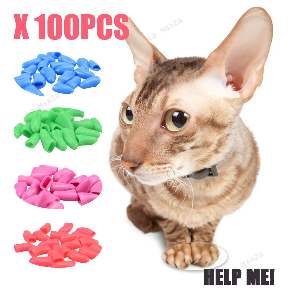 100 Pcs Nail For Cat Grooming Cover Paws Anti-Scratch Kitten Claw Caps Dog Soft Silicone Protect With 5 Adhesive Glue |