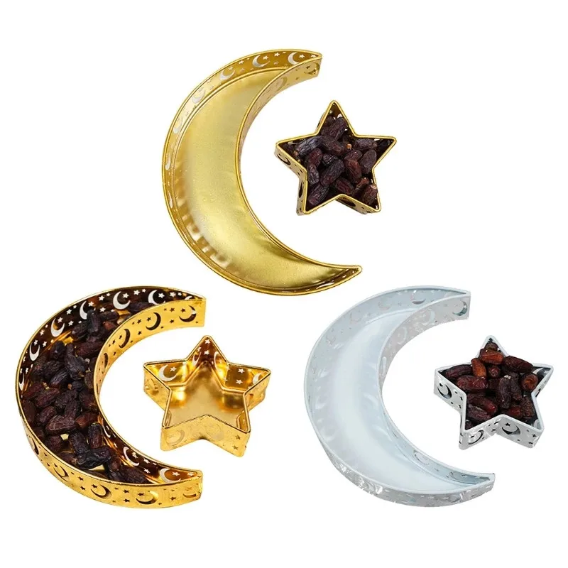 

Metal Ramadan Tray Muslim Moon Star Tranditional Iron Serving Tray Dessert Plate Kitchen Party Food Trays Decorative Luxury Tray
