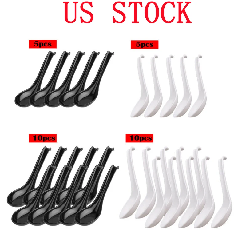 5/10Pc Soup Spoons Chinese Japanese Ramen Noodle Soup Spoon Set Long Handle Hook Spoon Teaspoon Catering Soup Catering Spoon