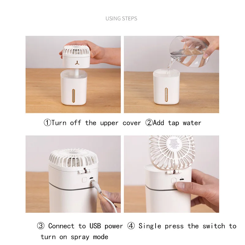 

Hot TOD-Portable Air Cooler 300Ml Cool Mist Humidifier, Mobile Air Humidifier Mini Misting Fan Handheld Humidifier Personal Fan