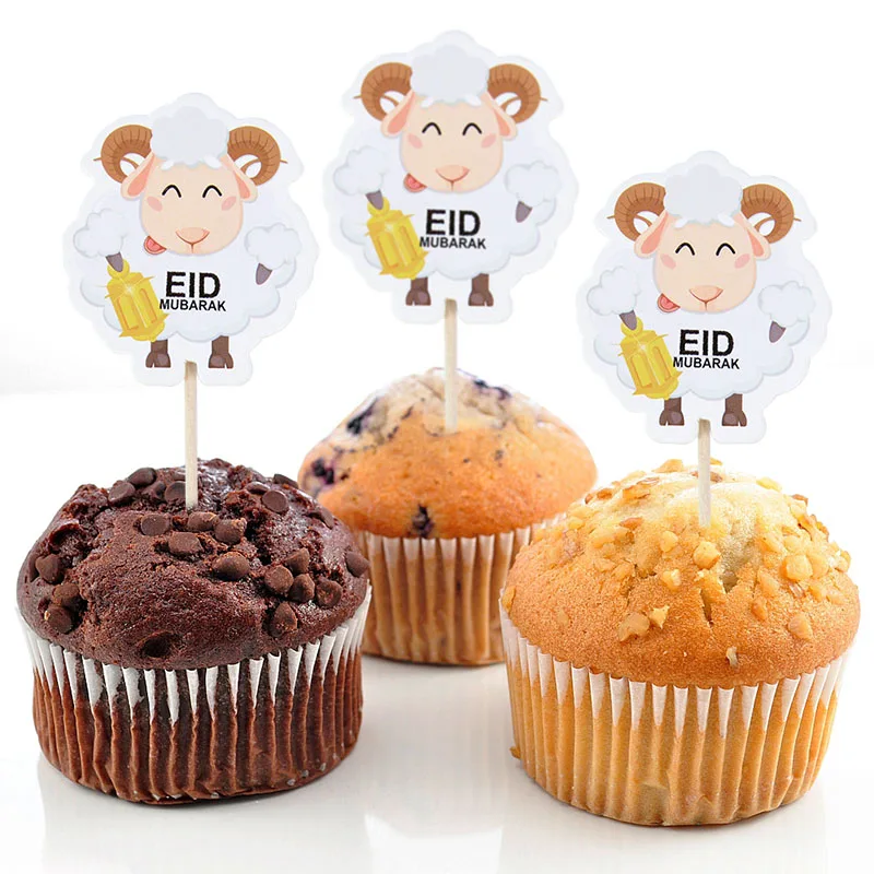 

12pcs/set New Muslim Islam Happy Eid Mubarak Cute Sheep Shape Paper Cake Topper Celebrating Ramadan Baking Cake Decorations