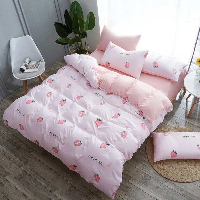 style1 3/4 шт. комплекты постельного белья Постельное белье с милым клубничным принтом розовый узор кровать подкладки: пододеяльник, простынь, наволочки для подушек, покрывало для девочек лоскутных покрывал - Цвет: style1