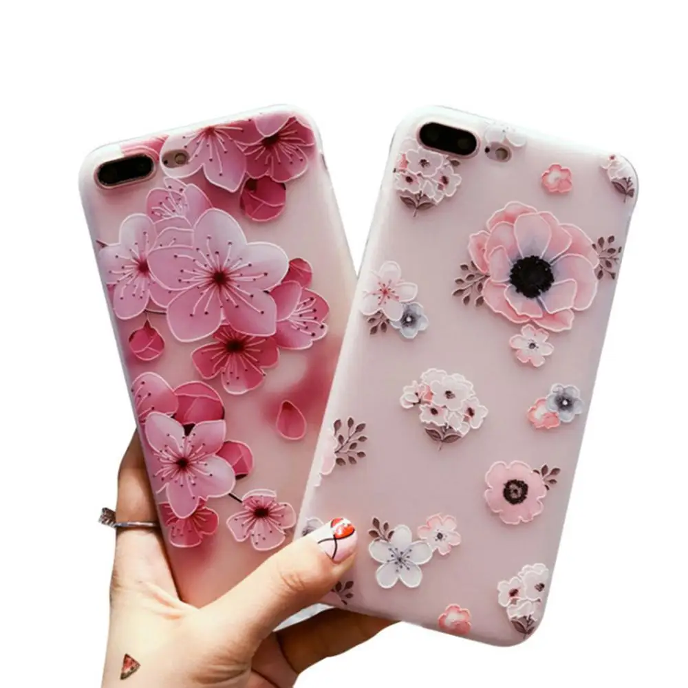 Силиконовый чехол с цветочным рисунком для iPhone 7 8 6 6S Plus 11Pro XS Max XR X розовыми