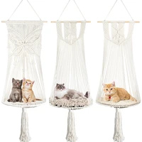 hand woven hanging basket cotton pet nest cat dog hammock thread toy swing bohemian wall hanging macrame swing bed with mat