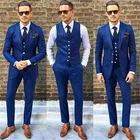 Королевский синий женихи смокинги 2021 ручной работы Best Для мужчин, деловые костюмы для свадебных торжеств для мальчиков Для мужчин, официальные, выпускные костюмы (куртка + брюки + жилет + галстук-бабочка)