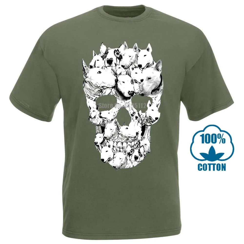 Армейский зеленый Мужская футболка бультерьер череп Awesome Tagless Tee забавная футболка Новинка Футболка женская - Цвет: Армейский зеленый