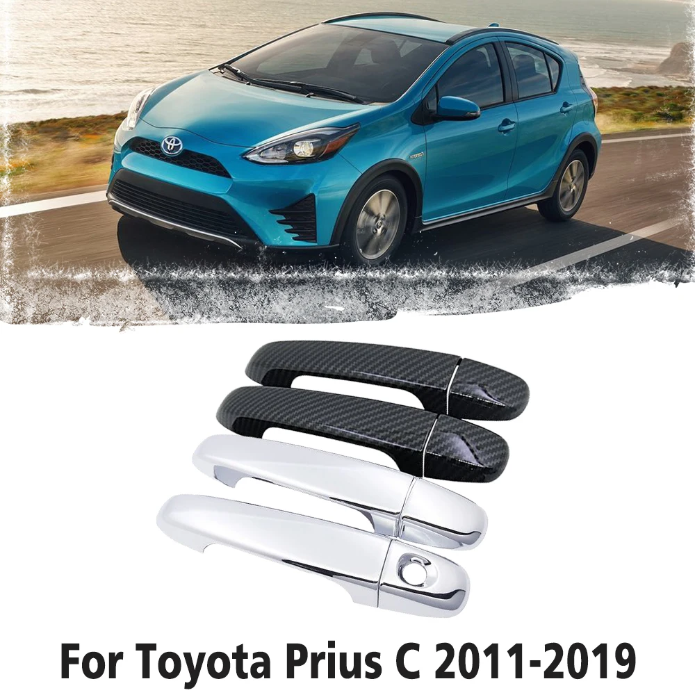 for Toyota Prius C Aqua 2011~2019 Carbon Fiber Chrome Exterior Door Handle Cover Car Accessories Stickers Trim Set 2012 2013 1