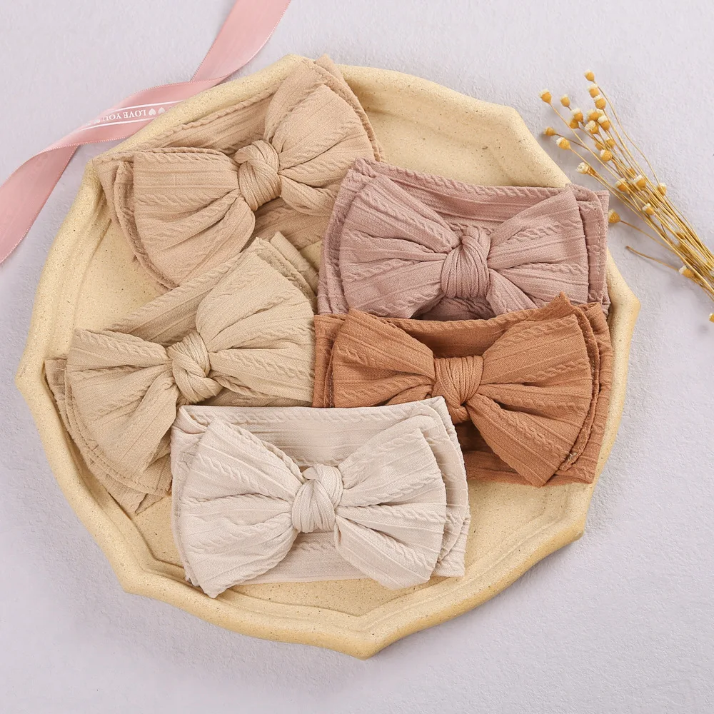 

Baby Girl Headband Cable Knit Nylon Baby Double Bow elastic head bands turban Hairbands Kids Headwear Hair Accessories Gifts