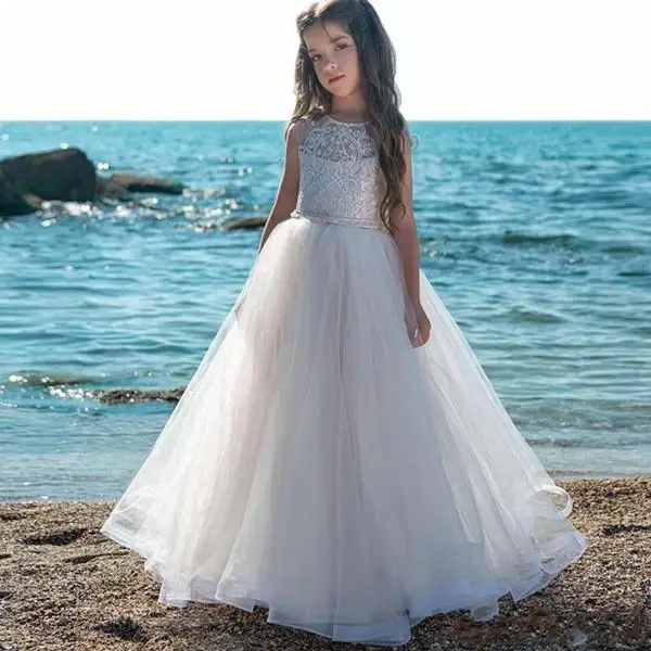 

Ivory White First Communion Dress Ball Gown Puffy Tulle Lace Top Flower Girl Dress for Wedding Party Custom Made