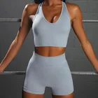 Бесшовный комплект для йоги, женская одежда для спортзала, комплект из 2 предметов, спортивные шорты с эффектом пуш-ап, комплект для спортзала, Женский бесшовный спортивный комплект для фитнеса