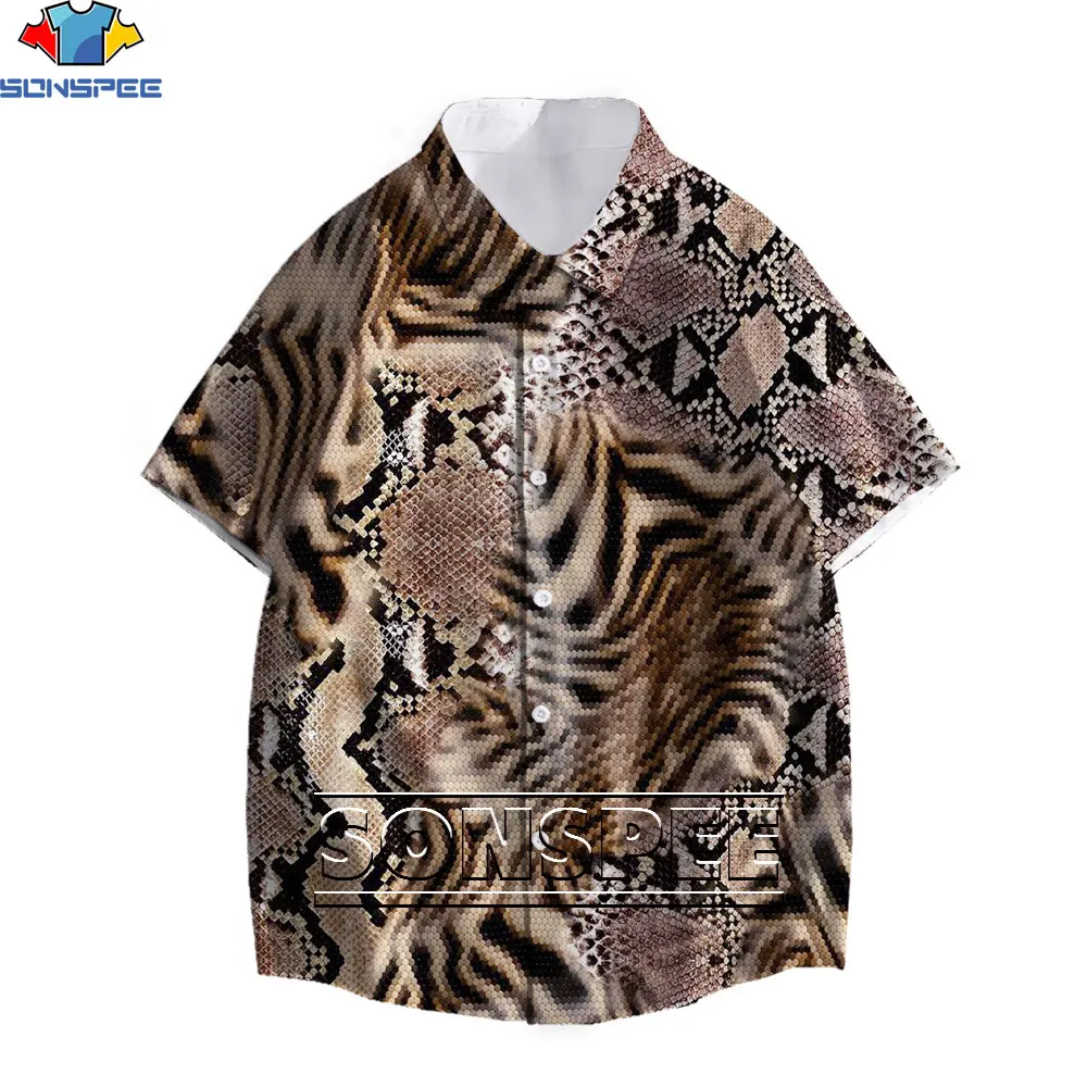 

SONSPEE 3D Print Men's Hawaiian Shirts Vintage Animal Skin Beach Summer Casual Streetwear Harajuku Oversize Short Sleeve Tops