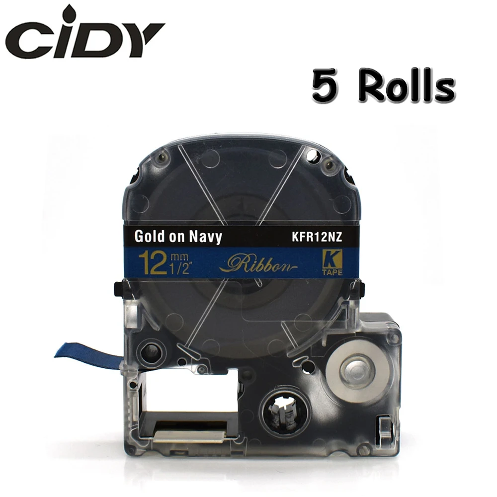 Атласная лента CIDY 5 шт. 12 мм * м Золотая на темно синем цвете SFR12NZ Рождественская