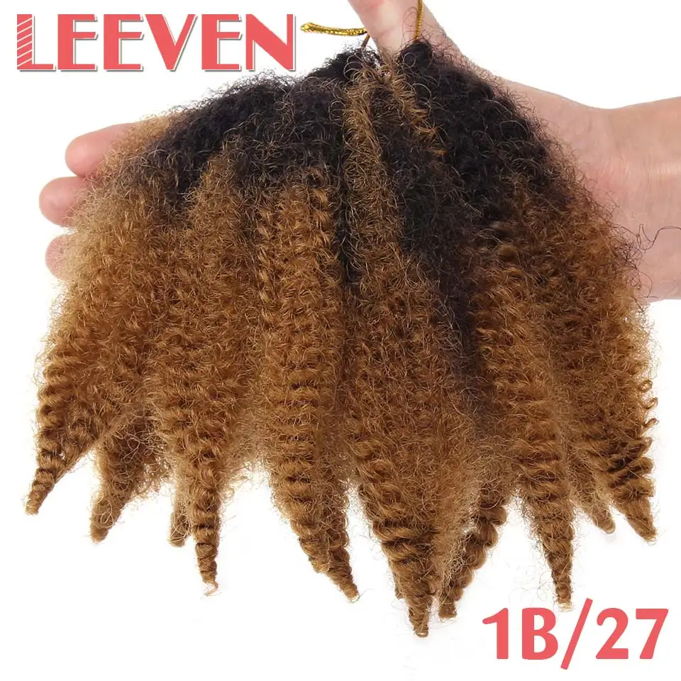 Leeven 8 дюймов марли косы волосы мягкие афро курчавые кубинские твист волосы синтетические крючком волосы для женщин Черный Коричневый Плетение Волос - Цвет: T1B/27