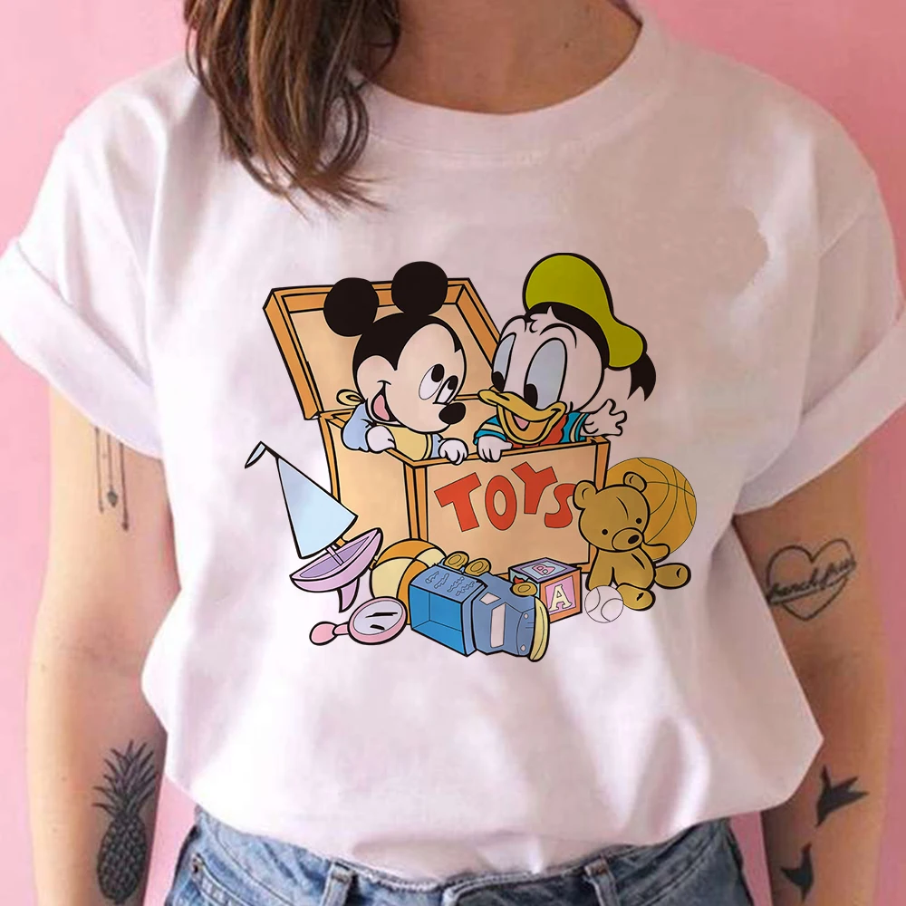 

Kawaii Baby Mickey Donald Print Disney T Shirt Women Fashion Cute Summer Casual White Clothes Free Shipping Female T-shirts