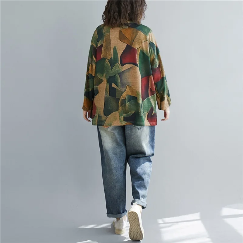 Длинный рукав хлопок осень Винтаж корейский стиль размера плюс Повседневная