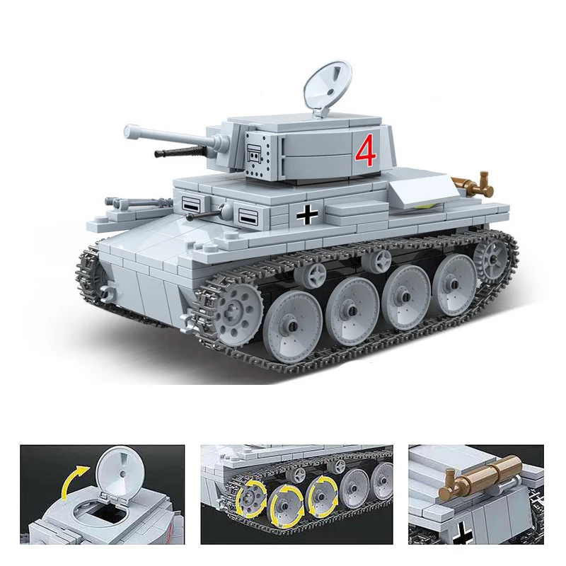 Военный LT 38 BT 4 немецкий светильник Танк солдат строительные блоки WW2 танк Кирпичи