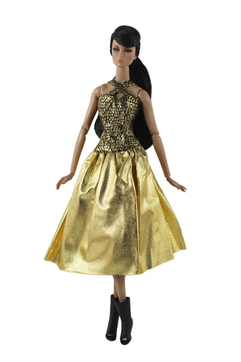 

2021 New Golden Dress Outfit Suit Sets for Barbie BJD FR SD Doll Clothes Role Play Accessories Toys for Girl