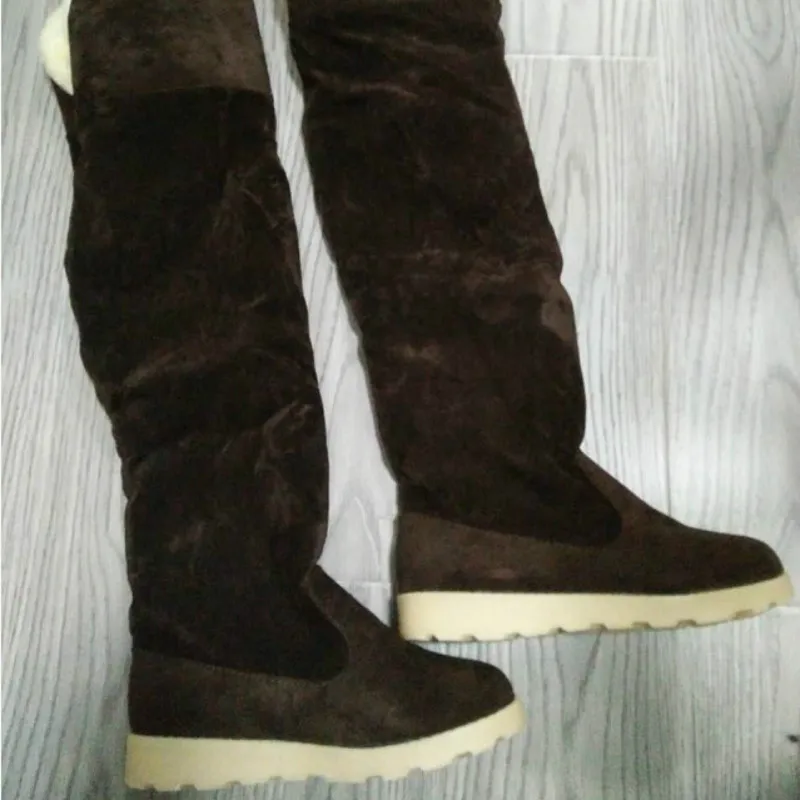 Fujin Winter Boots Women Plush Warm Dropshipping Fashion Flat Bottom Canvas Round Toe Suede Students Causal Over The Knee | Обувь