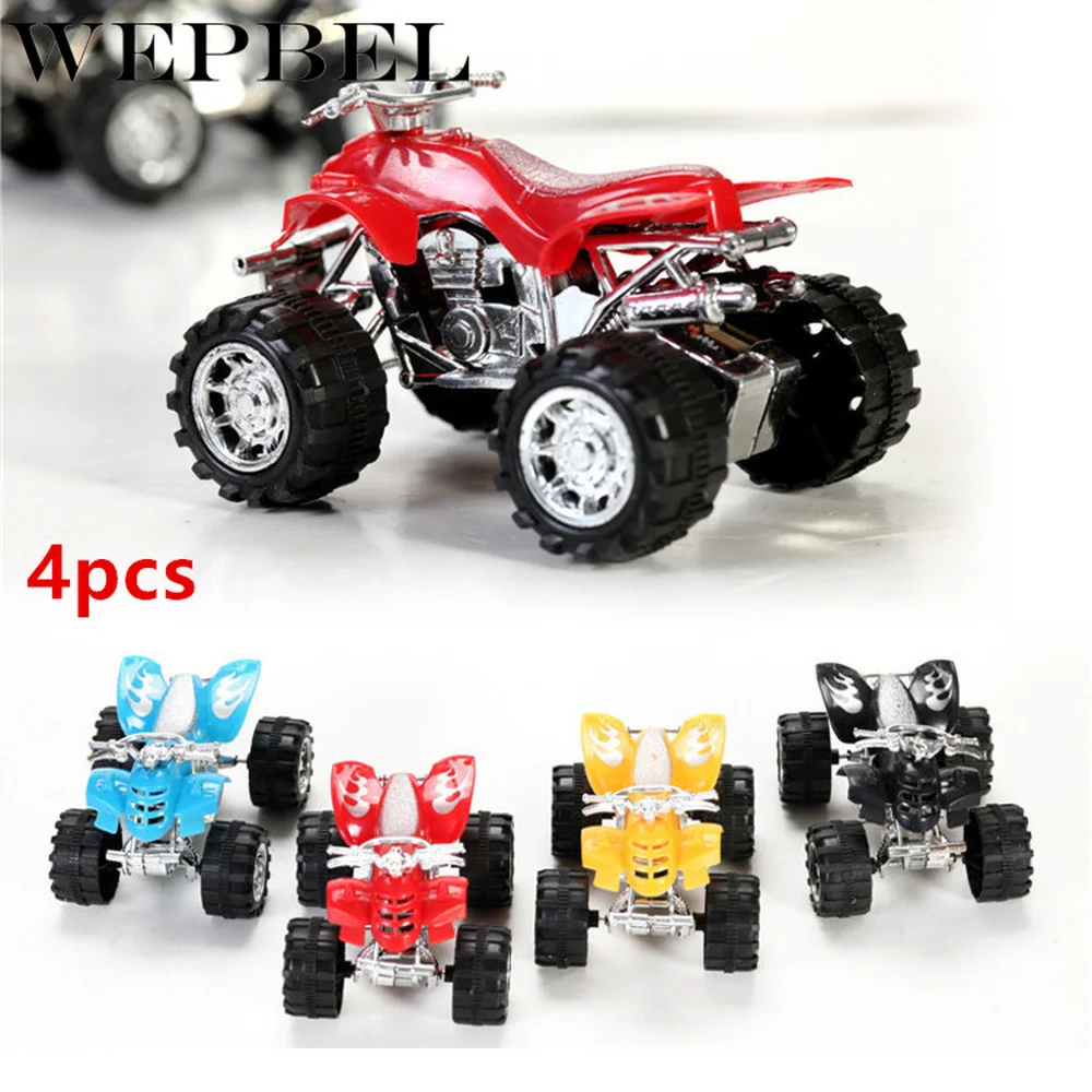 WEPBEL 4 Pcs Mini Inertial Off-Road Vehicle Four-Wheel-Drive Plastic Children Toy Car Pull Back Stunt |