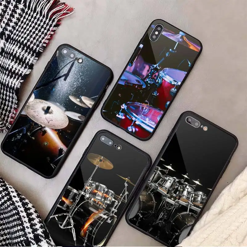 

Musical instrument drum Phone Case Tempered glass For iphone 6 7 8 plus X XS XR 11 12 13 PRO MAX mini