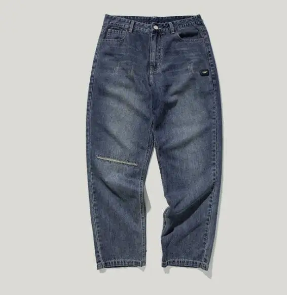 В стиле хип-хоп Прямые джинсы Для мужчин личности свободные джинсовые штаны из