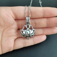 stainless steel buddhism lotus can open hollow necklace women men prayer white vial pendant necklace for ashes urn jewelry