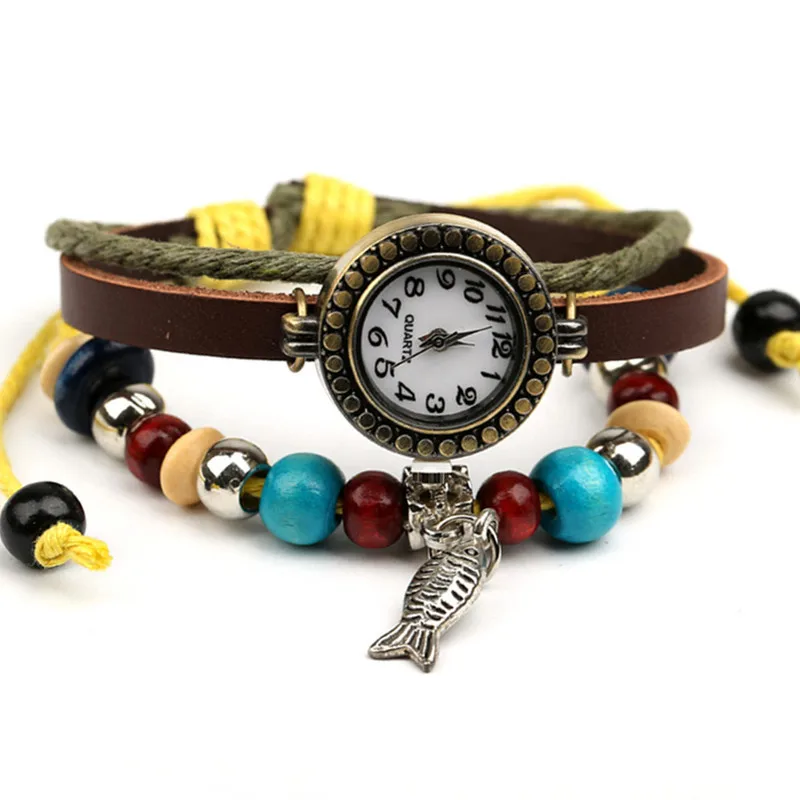 

Fashion temperament all kinds of leather bracelet watch small fish pendant student Bracelet Watch women's Leather Bracelet table