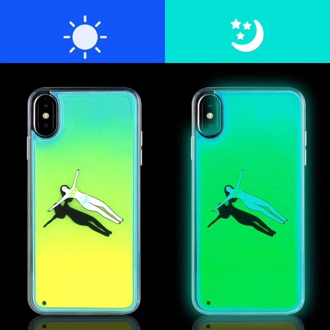 Светящийся жидкий зыбучий песок чехол для телефона для iPhone 6 7 8 Plus флуоресцентный силикагель чехол для iPhone X XR XS Max персональный чехол