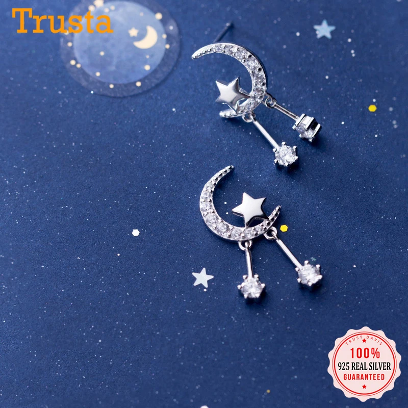 Серебряные серьги Trustdavis 100% пробы ювелирные изделия Модный CZ луна и искусство
