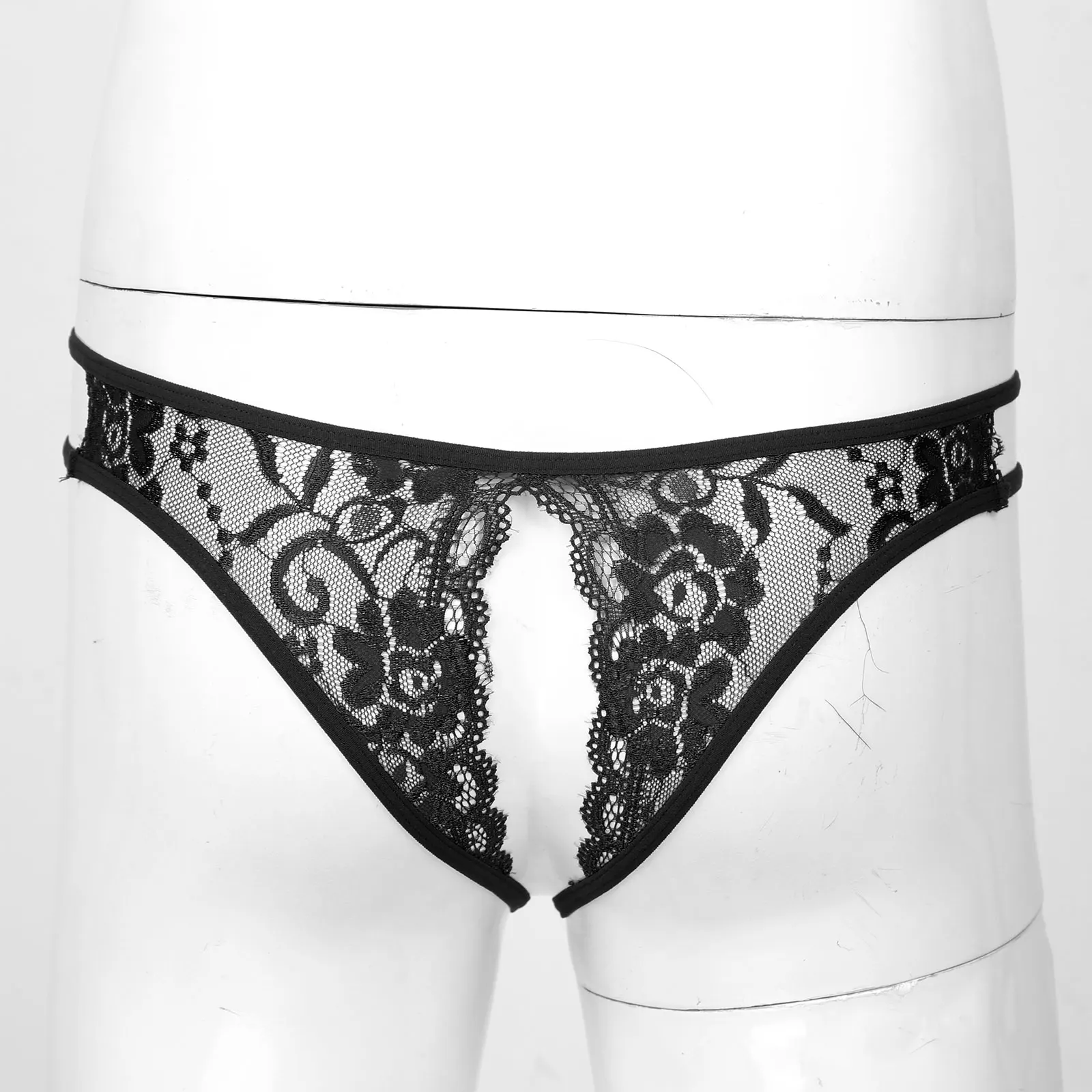Мужские кружевные трусики стринги с цветочным принтом вырезом на спине вырезами