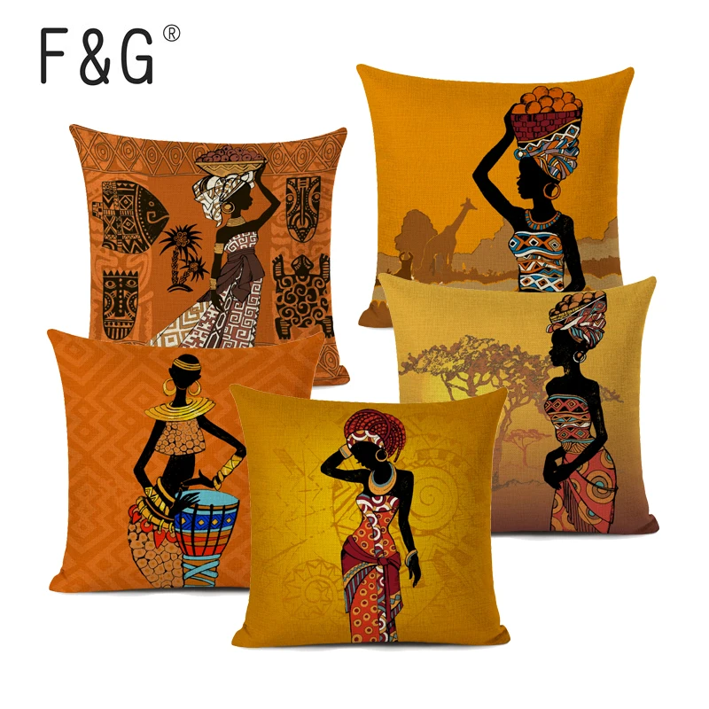 Африканские Этнические Подушка с изображением женщины крышка Африканское