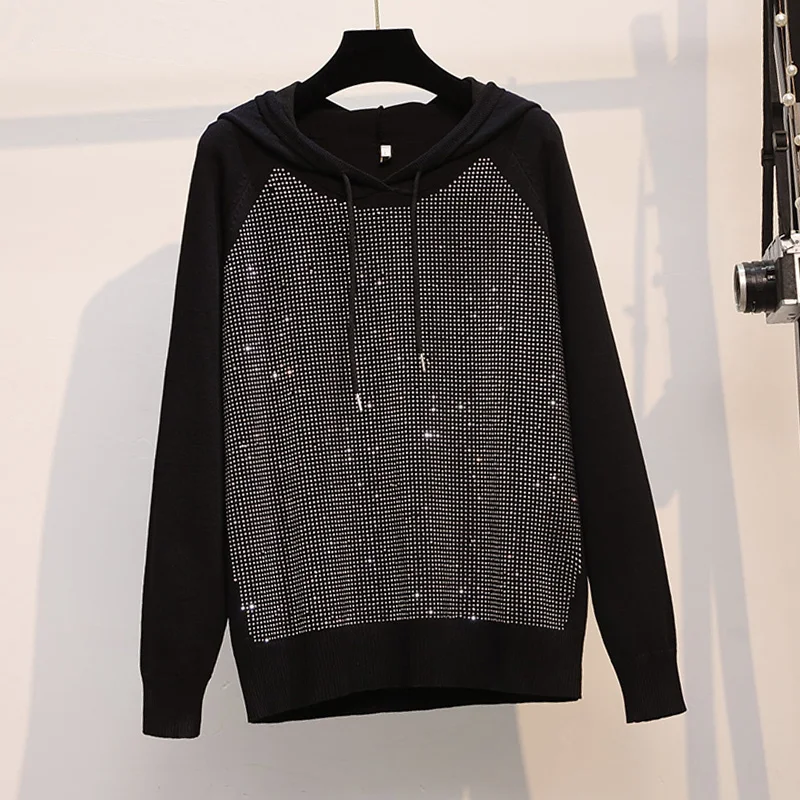 

Oversized 2021 new shiny diamond knit sweater women's autumn winter brand loose Long-sleeved knitted top cropped sweaters