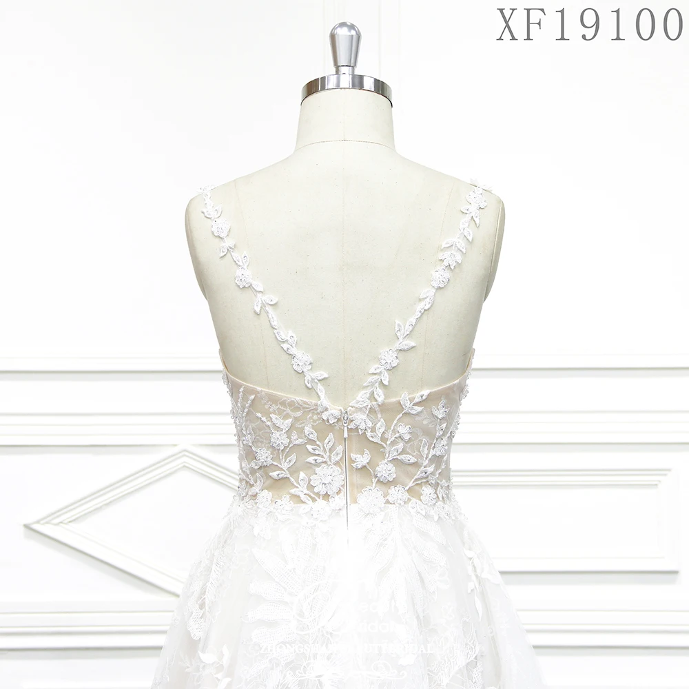 2020 Wedding Dresses Beautybridal 100% Real Photos Luxury  Court Train Lace Appliques Cap Sleeve Wedding Dress Vestido XF19100