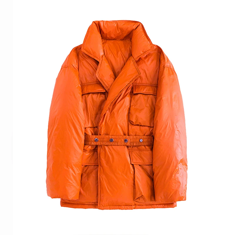 Fitaylor 2020 Large Hooded Winter Ultra Light Jacket Women 90% White Duck Down Thick Parkas Orange Warm Sash Tie Up Snow Coat | Женская