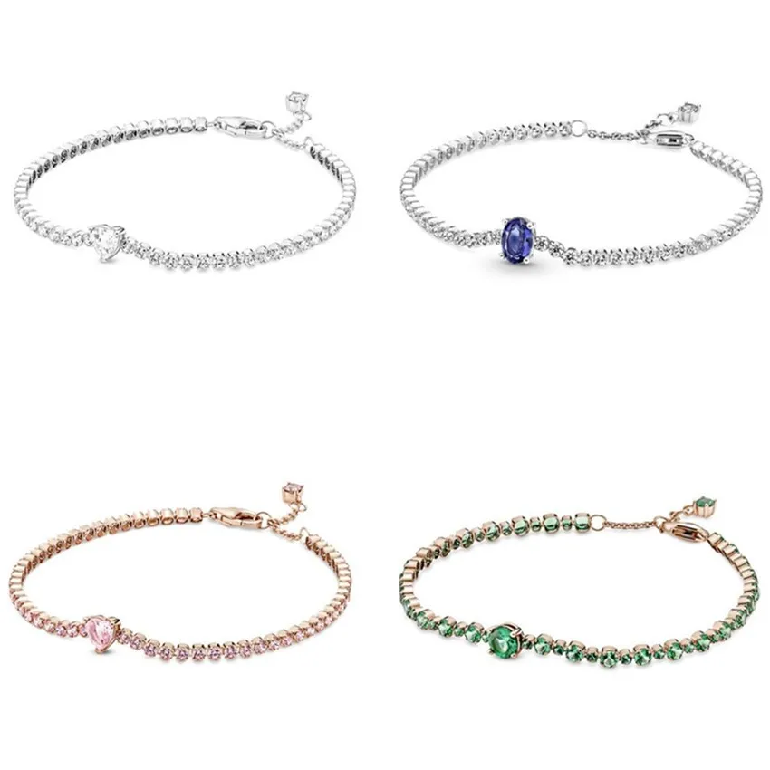 

Authentic 925 Sterling Silver Bracelet Sparkling Heart Pave Tennis Bracelet Fit Women Bead Charm Diy Fashion Jewelry