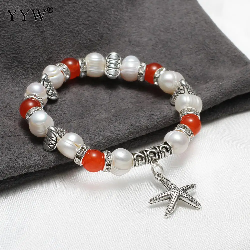 

European Style Luxury Female Freshwater Cultured Pearl Bracelet Women Bangle Starfish Pendant Birthday Gifts Wristband Jewelry