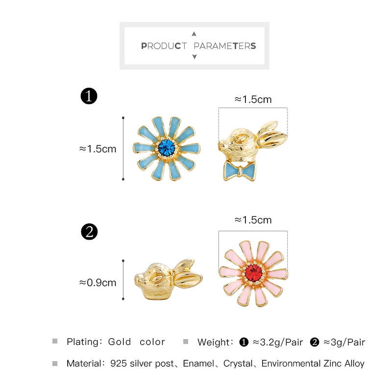 Асимметричные милые цветные серьги гвоздики с эмалью кристаллами цветками