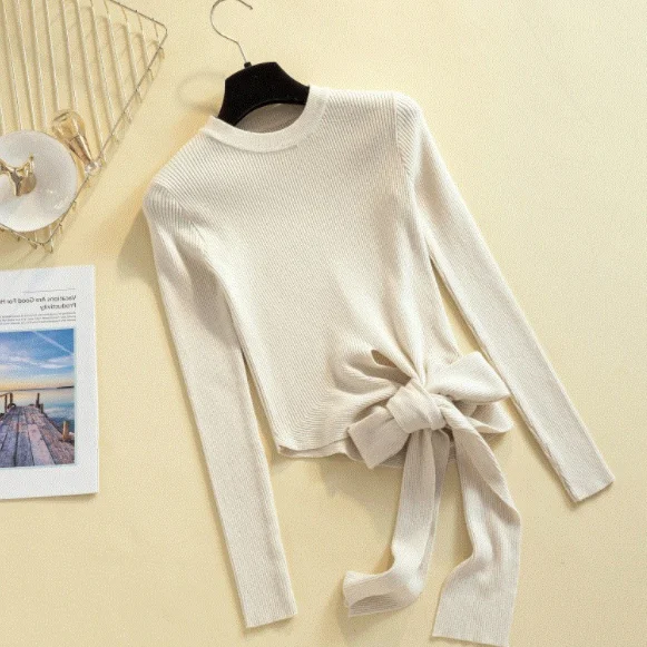 Новинка 2020 осенне-зимние женские свитера ассиметричные вязаные топы с бантом