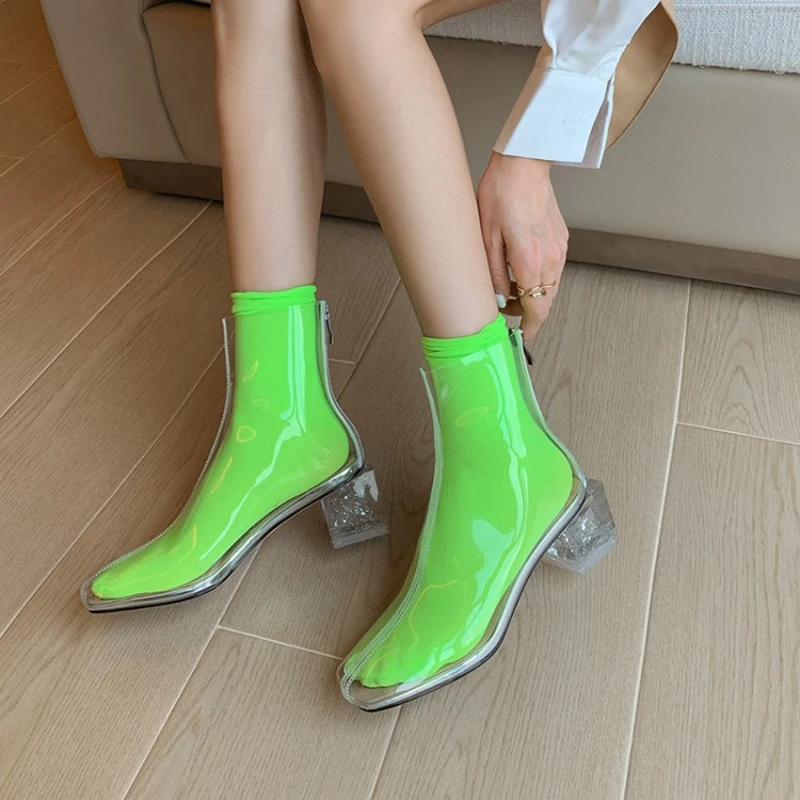

New Ankle Boots High Platform Heels Short Boots Nightclub Crystal Bottom Ladies Shoes Thick Sole Transparent PVC Booties
