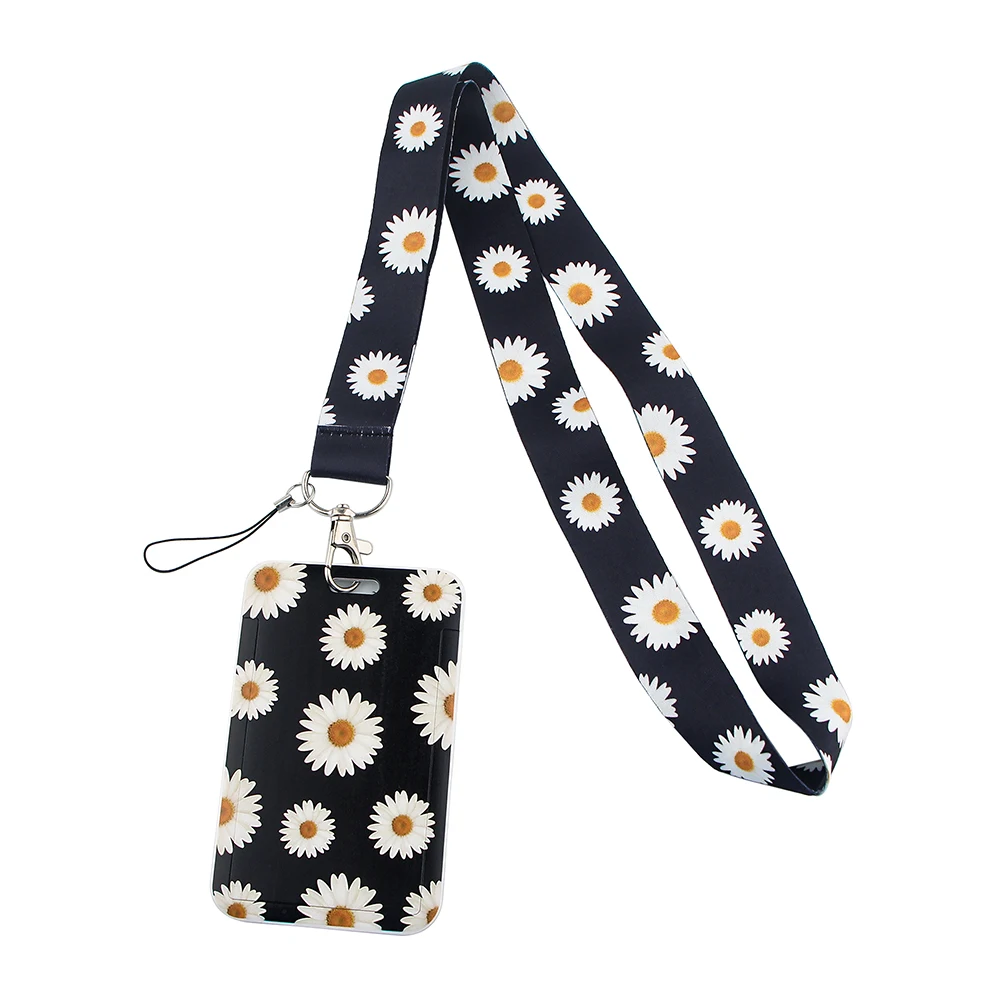 

ER643 Little White Daisy Painting Art Lanyard Credit Card ID Holder Bag Student Travel Bank Bus Business Card Cover Badge