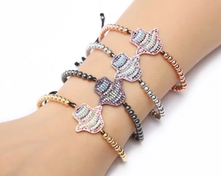 

gold silver micro pave color cz Cubic Zirconia rope adjusted Copper Beads Bracelet hcvs42 Charm Braided Bangles Women