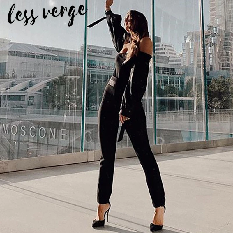 Женская блузка с открытыми плечами Lessverge черная рюшами и рукавом-фонариком